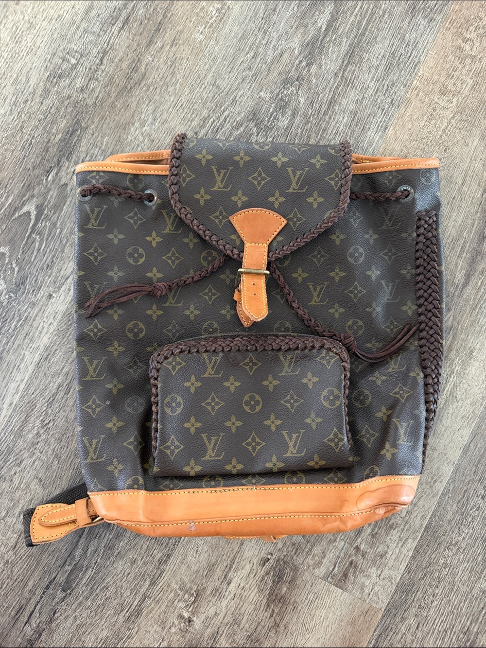 Louis Vuitton Monogram Canvas Brown & Tan Braided Drawstring Backpack